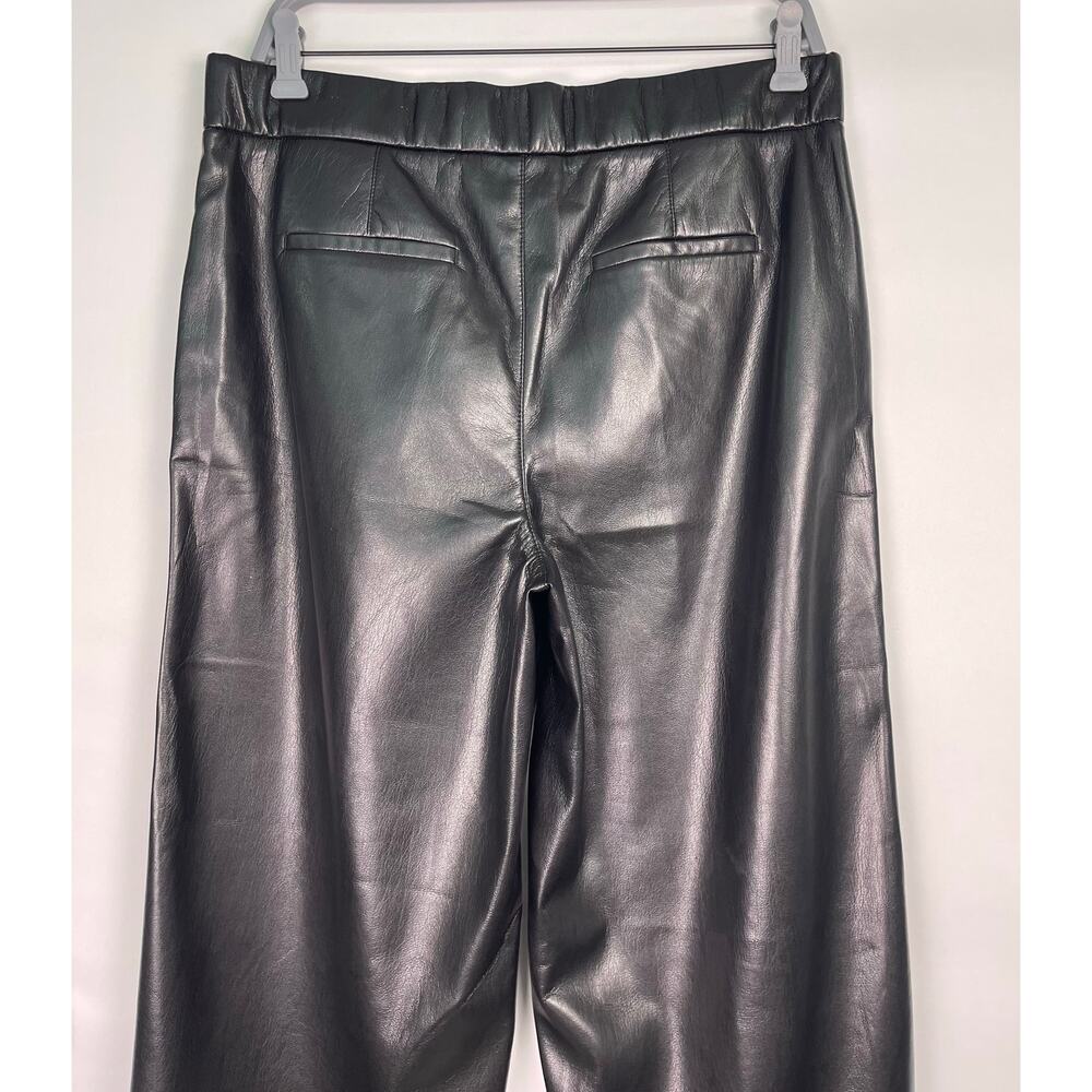 Chico’s Black Faux Leather Cropped Trousers Lace Hem Wide Leg Pants 10 Petite - Picture 7 of 13